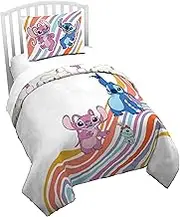 Jay Franco Disney Lilo and Stitch Twin Size Duvet Cover and Sham Set - 2 Piece Super Soft Cozy White Kids Bedding Set with Angel