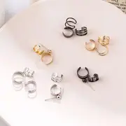 Set of 3: Alloy Cuff Earring Set of 3 - Stud Earrings - Gold - One Size