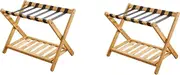 Bamboo Luggage Rack Suitcase Stand - Folding 2 Tier Home Suitcase Stand with Shoe Shelf, Portable Backpack Luggage Holder Storage Organizer Unit, for Bedroom, Guest Room and Hotel