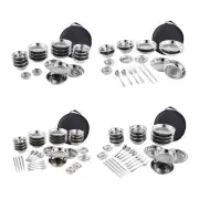 Stainless Steel Plates and Bowls Camping Mess Set Tableware with Carrying Bag