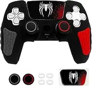 Anti-Slip Silicone Cover Case Skins Compatible with PS5/Slim/Pro Controller with Thumb Grip Caps, Touch Pad Sticker and Cover Wrap Stickers (Black)