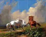 Art Rudolf Koller Wildlife Horses Ceramic Mural Backsplash Bath Tile #2294