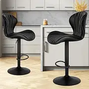 [ALFORDSON] Set of 2 Stella Black Bar Stool Gas Lift, Swivel PU Leather Bar Chairs, Adjustable Kitchen Barstools, Counter Dining Chairs in 64-85cm Seat Height, Home Bar Dining Room Furniture