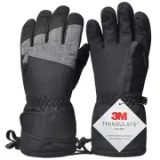 Solaris Waterproof Ski Gloves Men Women, Winter Warm Cozy 3M Black/Grey + Gift