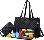 Gupcaqosjw Lunch Tote Bags for Women, 15.6 Inch Laptop Bags Quilted Lunch Compartment Tote, Large Capacity Work Purse with Wallet, Women Work Bag Laptop Hand Bag for School Business, Work