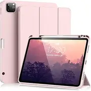 Aoub Case for iPad Pro 11,Case with Pencil Holder for iPad Pro 11 Inch 4th/3rd/2nd Generation 2022/2021/2020, Support Pencil 2 Charging,Slim Tablet Cover with Soft TPU Back,Auto Sleep/Wake, Pink
