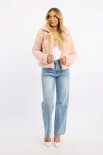 Pink Faux Fur Jacket With Lapel Collar - Size 12M, Women's Faux Fur Jacket