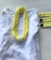 Womens Yellow Skinny Scarf w Multiple Buttons Unique Thin Infinity Scarf