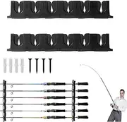 2 Pack Horizontal Fishing Rod Storage Rack Holder Wall Mount, Fishing Pole Holders to Hold 6 Rods, Wall Mounted Fishing Rod Rack, Kayak Fishing Pole Holder Storage Rack