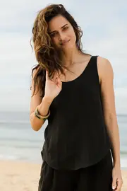 Linen Scoop Neck Top--NBIRD-118