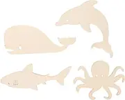 COHEALI Ocean Animals Wooden Cutouts 24pcs Unfinished Sea Animals Slices Embellishments Octopus Shark Whale Dolphin Shaped Paint Crafts for DIY Craft Art Project