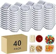 40Pcs Double Compartment Condiment Container with Lids 2 Compartment Snack Containers Reusable Snack Pack Containers Double Condiment Container for To-Go Sauce, Food Travel Snack,Sampling (Model 1)