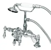 Three-Handle 2-Hole Deck Mount Clawfoot Tub Faucet with Hand Shower CC620T1