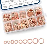 Pack-200 Automobile Copper Flat Gasket Assortment Combination Set, Engine Oil Pan Sealing Gasket, M5 M6 M8 M10 M12 M14 Multi-Specification Metric Gasket, Universal for Car Accessories (Gold)
