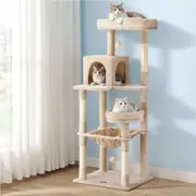 i.Pet Cat Tree 143cm Tower Scratching Post Trees Scratcher Condo House Beige
