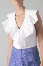 ANNE FONTAINE - VANES RUFFLE POPLIN HALTER CUTOUT BACK BLOUSE WHITE FR-44/US-12