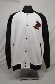 Adidas Bomber Jacket Men's White Black Red Retro Varsity Chenille Logo Snap XL