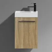 MINI 400mm Compact White Oak Timber Wood Grain Small Slim Narrow Ensuite Vanity