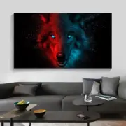 Red and Blue Wolf Animal Poster Canvas Painting Canvas Print Wall Art