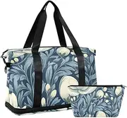 Vintage Flowers Pattern Large Travel Bag Sports Gym Tote Bag with Toiletry Bag for Sports Waterproof, Vintage Flowers Pattern, 1 size