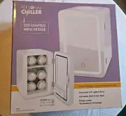 New PERSONAL CHILLER LED Lighted Mini Fridge and Mirror White AC Power K6202WH