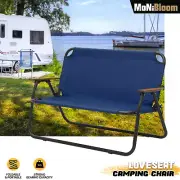 Folding 2 Person Loveseat Portable Durable Double Camping Chair w/Wooden Armrest
