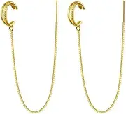 Earrings 925 Silver Zircon Cross Chain Tassel Clip Earrings For Women Party Fine Jewelry Hiphop Accessories Ear Clip