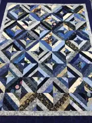 Handmade Patchwork Quilt, Shades of Blues, 55" x 68", Quilts for Sale