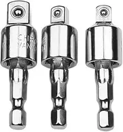 TULKUCBZBP 3PCS Wobble Socket Adapters 360 Degree Universal Joint Swivel Socket Set, 1/4 Inch Hex Shank to 1/4 3/8 1/2 Square Socket Drives Socket Set(Silver)