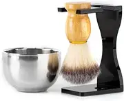 Men's Shaving Brush Set, 3 in 1 Synthetic Shaving Brush with Acrylic Stand and Steel Bowl（Black