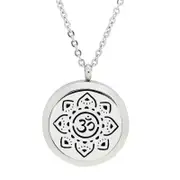 Sanskrit Om Meditate Design Aromatherapy Essential Oil Diffuser Necklace - 30mm Silver - Free Chain - Mothers Day Gift Idea
