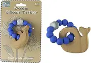 Koala Dream Wooden Silicone Whale Teether - Blue | Baby Teething Toy, BPA-Free, Safe for Infants