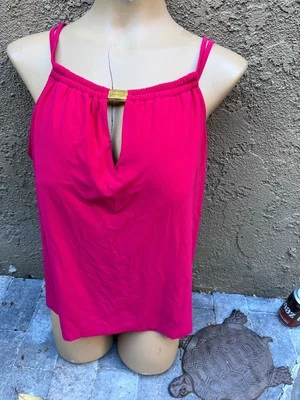Aqua Green Women's Sz L RED Flowy Swim Tankini Top
