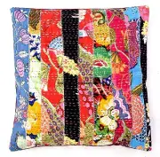 Patchwork Kantha Quilted Cotton Cushion Cover Sofa Decor Indian Pillow Cover 16"