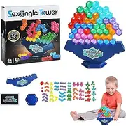 Tower Balance Stacking Blocks | Hexagonal Balancing Board Blocks Set | STEM Toys for Kids and Adults, Learning Activities for Family Game Night