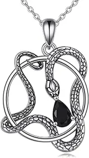 [VONALA] Snake Necklace 925 Sterling Silver Black tourmaline Crystal Cool Snake Pendant Animal Jewellery Gifts for Mother Daughter Couple Women Girls, One Size, Sterling Silver, Tourmaline