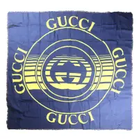 在飛比找momo購物網優惠-【GUCCI 古馳】雙G 雙LOGO混紡方形披巾圍巾(藍色/