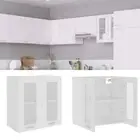 Wooden Kitchen Hanging Glass Cabinet Shelf Storage Cupboard White 60x31x60cm