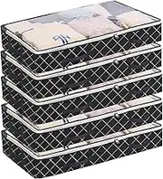 Under The Bed, Quilt Storage Bag, Under The Bed, Quilt Clothing Storage Box, Non-Woven Foldable Storage Bag Single Black X-Pattern