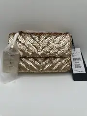 Nicole Miller Gold Sequin Bag purse Chain Strap Crossbody Small