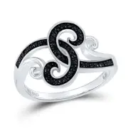 Sterling Silver Womens Round Black Color Enhanced Diamond Curl Swirl Cockta