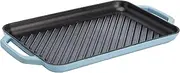 Country Living Enameled Cast Iron Grill Pan, Family Sized Rectangular Griddle, Durable Indoor and Outdoor Cookware, 17" x 9.5", Blue