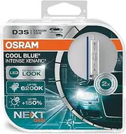 OSRAM XENARC COOL BLUE INTENSE D3S, +150% more brightness, up to 6,200K, xenon headlight lamp, LED look, duo box (2 lamps), 66340CBN-HCB