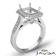 Halo Bezel Set Emerald Semi Mount Diamond Engagement Ring 14k White Gold 0.7Ctw