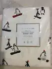 Pottery Barn Teen Penguin Organic Flannel Queen Sheet Set Ivory NWT Holiday Ski