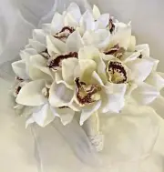 SILK WEDDING FLOWER LATEX WHITE CREAM BROWN CYMBIDIUM ORCHID BOUQUETS FLOWERS