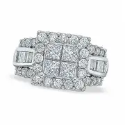 Previously Owned - 2.0 CT. T.W. Quad Princess-Cut and Baguette Natural Diamond Engagement Ring in Solid 14K White Gold