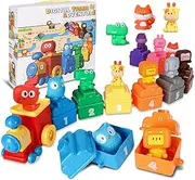 Learning Toy for Toddlers 1 2 3 Years Old,Counting,Matching & Sorting MontessoriLearning Farm Train Including 9 Farm Animalsand 1 Farmer, Christmas Birthday Babyboys Girls
