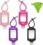 Silicone Clear keychains Bottle with Sleeve, 4Pcs Keychain Travel bottles with Sleeves,Travel Keychain Clear Bottle with Sleeve,Empty Squeeze Container with keychain Silicone Sleeve,Color Random