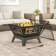 32 in. Outdoor Deep Fire Pit Steel Bowl with Star Cutouts Black
